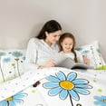 thumbnail image 5 of jejeloiu Kawaii Floral Daisy Queen Comforter Set,Cartoon Animal Ladybug Bedding Sets,White Green Blue Bedding Comforter Set For Girls Teens,Microfiber Bedroom Decor Reversible,3pcs, 5 of 8