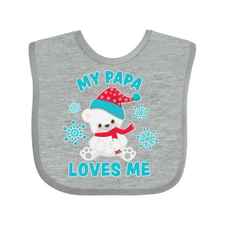 

Inktastic Polar Bear My Papa Loves Me in Santa Hat with Snowflakes Gift Baby Boy or Baby Girl Bib