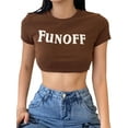 thumbnail image 2 of Qiylii Women Summer Crop Tops, Letter Print Short Sleeves Slim T-Shirt, 2 of 8