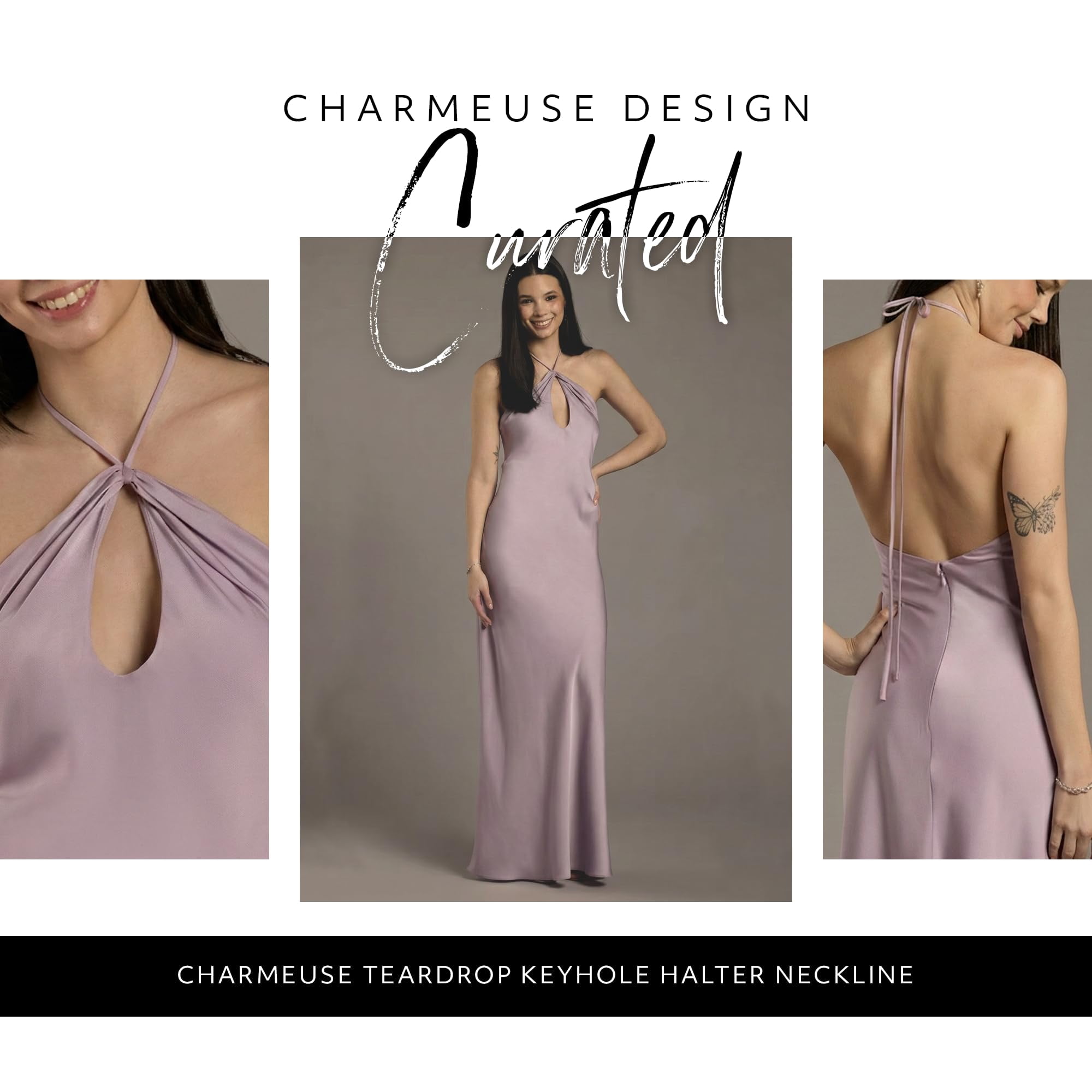 Kirablend Liora Charmeuse Keyhole Halter Maxi Sheath Dress