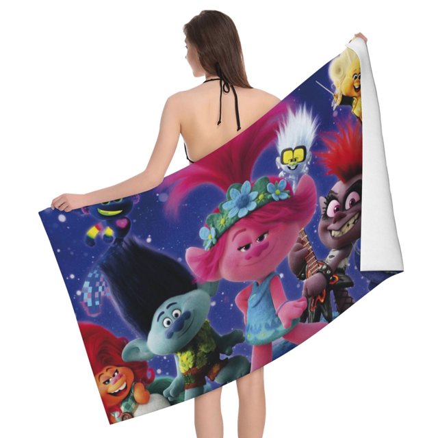 Toalla de playa Trolls World Tour Toalla de baño Multifuncional Popular Tamaño grande Antiarena Secado rápido Absorbente Suave al tacto Viajes Hogar