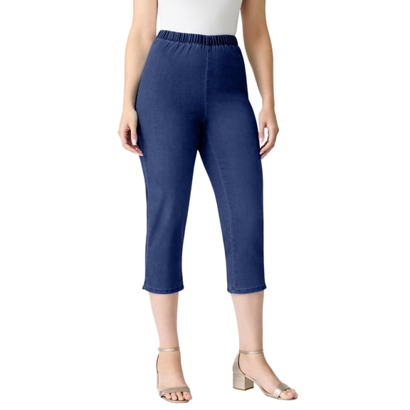 Roaman's Women's Plus Size Petite Plus Size Comfort Stretch Capri Jean