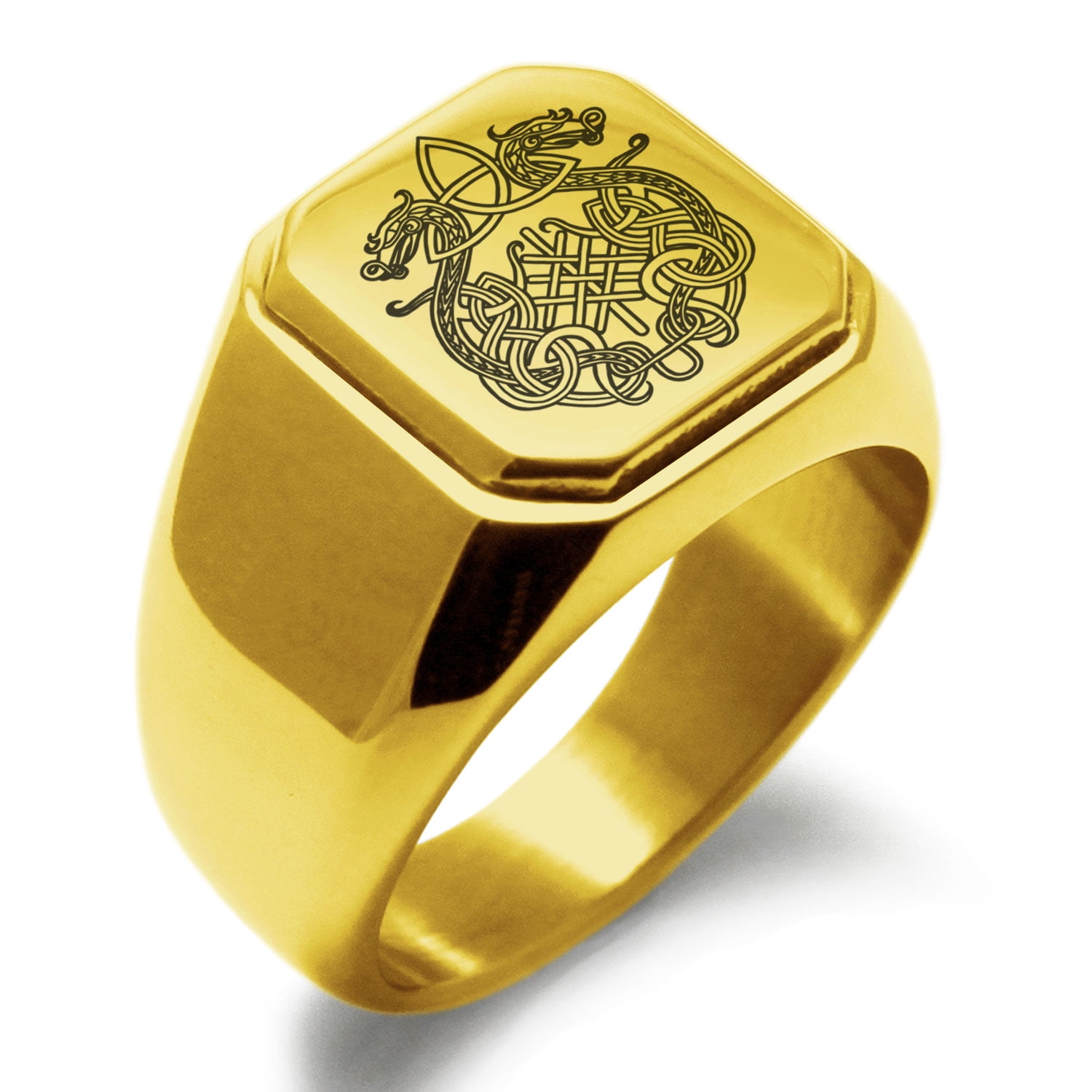 Stainless Steel Dragon Knot Skuld's Net Viking Rune Engraved Square