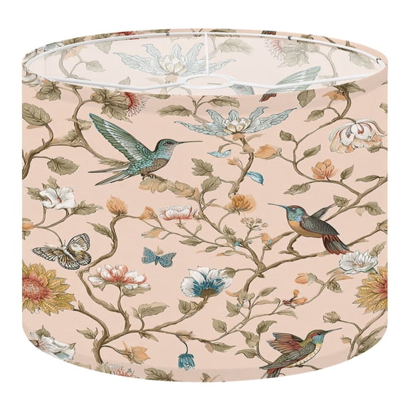 Chinoiserie Linen Drum Lampshades Vintage Floral Hummingbirds Butterflies Soft Peach 13"x13"x10" Light Shade for Table Lamps Floor Lamp Shades Lampshade Replacement Assembly Required