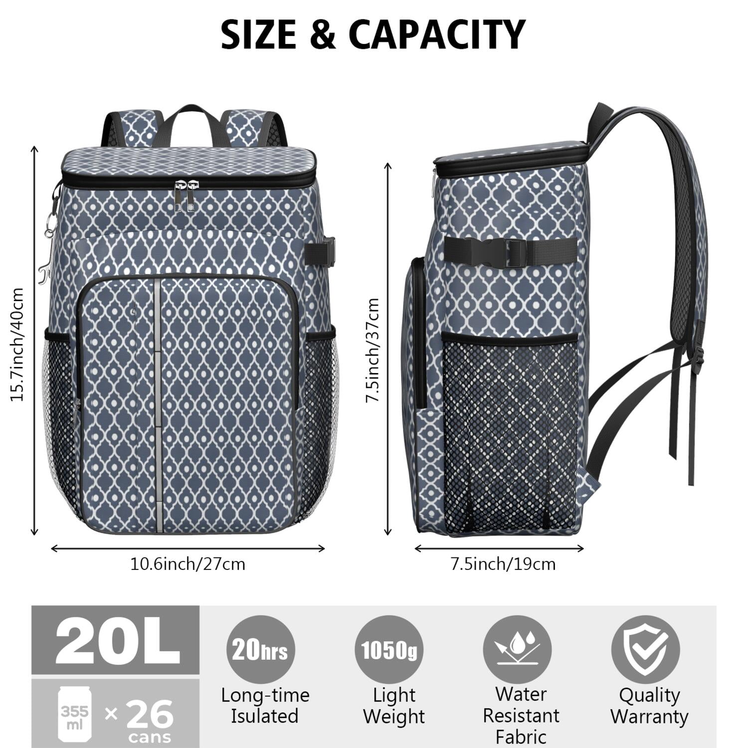 Travel Cooler Bag - Boho Bohemia Pioneer Flower Geometric Line Art Camping Beer Cooler Backpack with Bottle Opener- Waterproof Insulated Picnic Backpacks - Cooler Bag for Beach