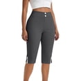 thumbnail image 2 of Kinrui Women's Bermuda Long Shorts with Pockets Slit Hem Knee Length Shorts High Waisted Stretch Work Dress Shorts Dark Gray 2XL, 2 of 8