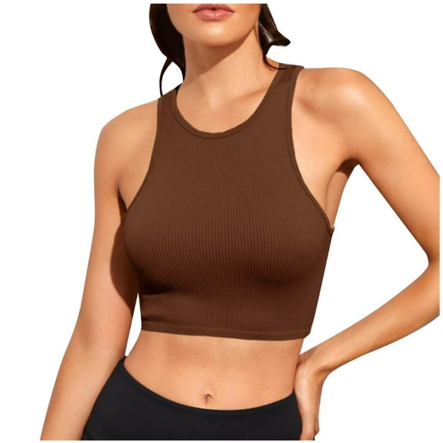 SwiftWear Womens Stretch cotton Short Tops Crew Neck Racerback Tanks Sleeveless Casual Jogging Workout Crop Shirts