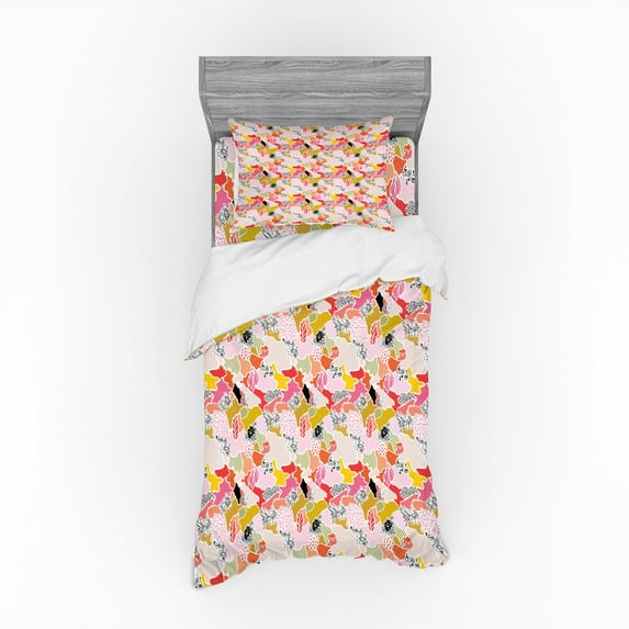Ambesonne Abstract Bedding Set 3 Pcs, Modern Patchwork Polka Dot, Twin, Multicolor