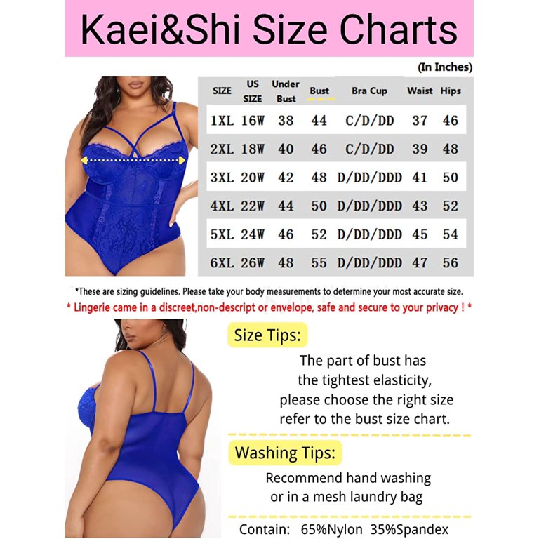 Kaei&Shi Plus Size Lingerie for Women,Sheer Lace Sexy V Neck Bodysuit