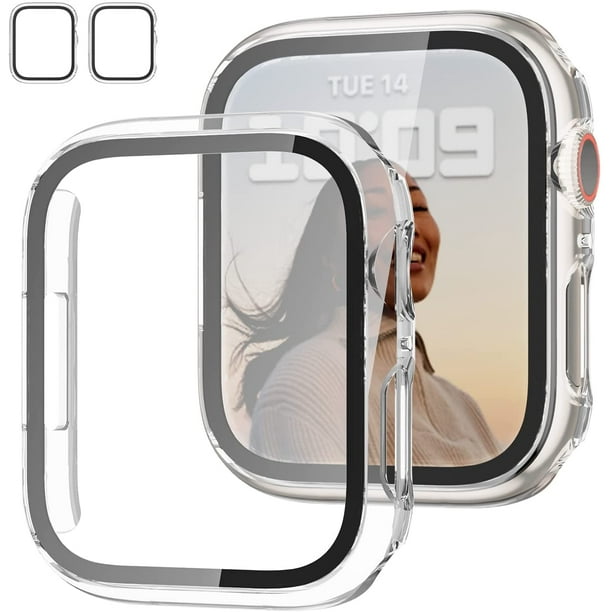 Paquete de 2 Estuches con Protector de Pantalla de Vidrio Templado para Apple Watch Series 9/8/7 41 mm, JZK Slim Guard Parachoques Cubierta Protectora de PC Dura de Cobertura Completa Estuche Delgado