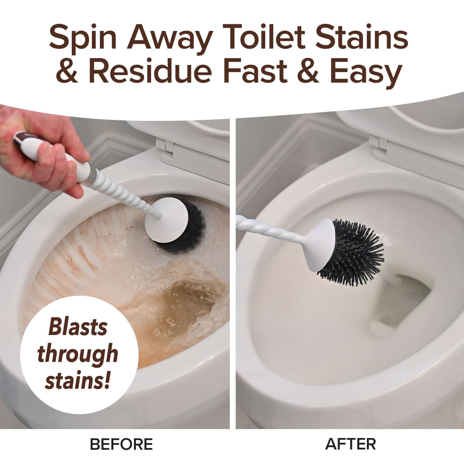 Horsepower Unicorn, AS SEEN ON TV, Motorized Toilet Brush, Powerful Spinning Action, 360 Degree Cleaning Power, Flexible Silicone Bristles, Eliminate Stains & Residue, No Scrubbing, Rechargeable