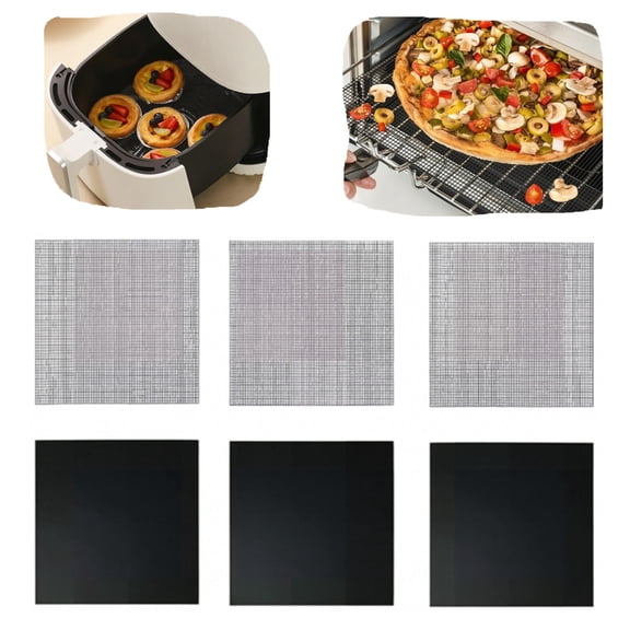 Reusable Air Fryer Liners 12x12inch Non-Stick for Ninja Foodi,Bottom of Toaster Oven Mat,3x Liners 3x Mesh Sheets, Baking/Microwave/Grill,450°F,Pre-Cut Square for SP101/SP201/SP301/SP351