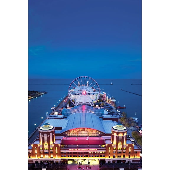 24x36 gallery poster, Navy Pier at night, Chicago