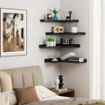 thumbnail image 6 of Floating Corner Shelves with Lip, 4 Tier Modern Black Corner Wall Shelves, Wooden Corner Floating Ledge Shelves Wall Mounted for Wall Decor, L Shaped Corner Shelf for Living Room, Bedroom, Bathroom, 6 of 8
