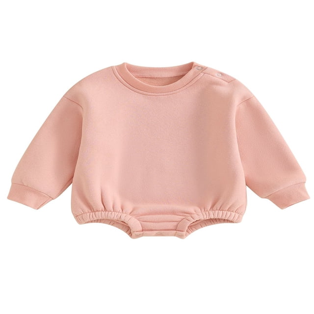 Barboteuse Garçon Fille en Polaire Col Rond Chandail en Molleton Barboteuse Manches Longues Unie Pull à Bulles Tenue Automne Hiver