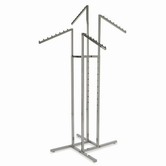 Econoco 4 Way Rack Heavy Duty Adjustable Arms Clothes Rack With Square Tubing, Metal, Chrome