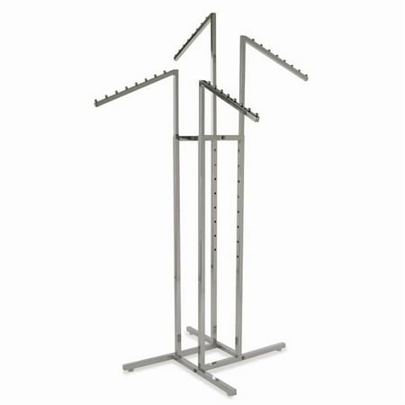 Econoco 4 Way Rack Heavy Duty Adjustable Arms Clothes Rack With Square Tubing, Metal, Chrome