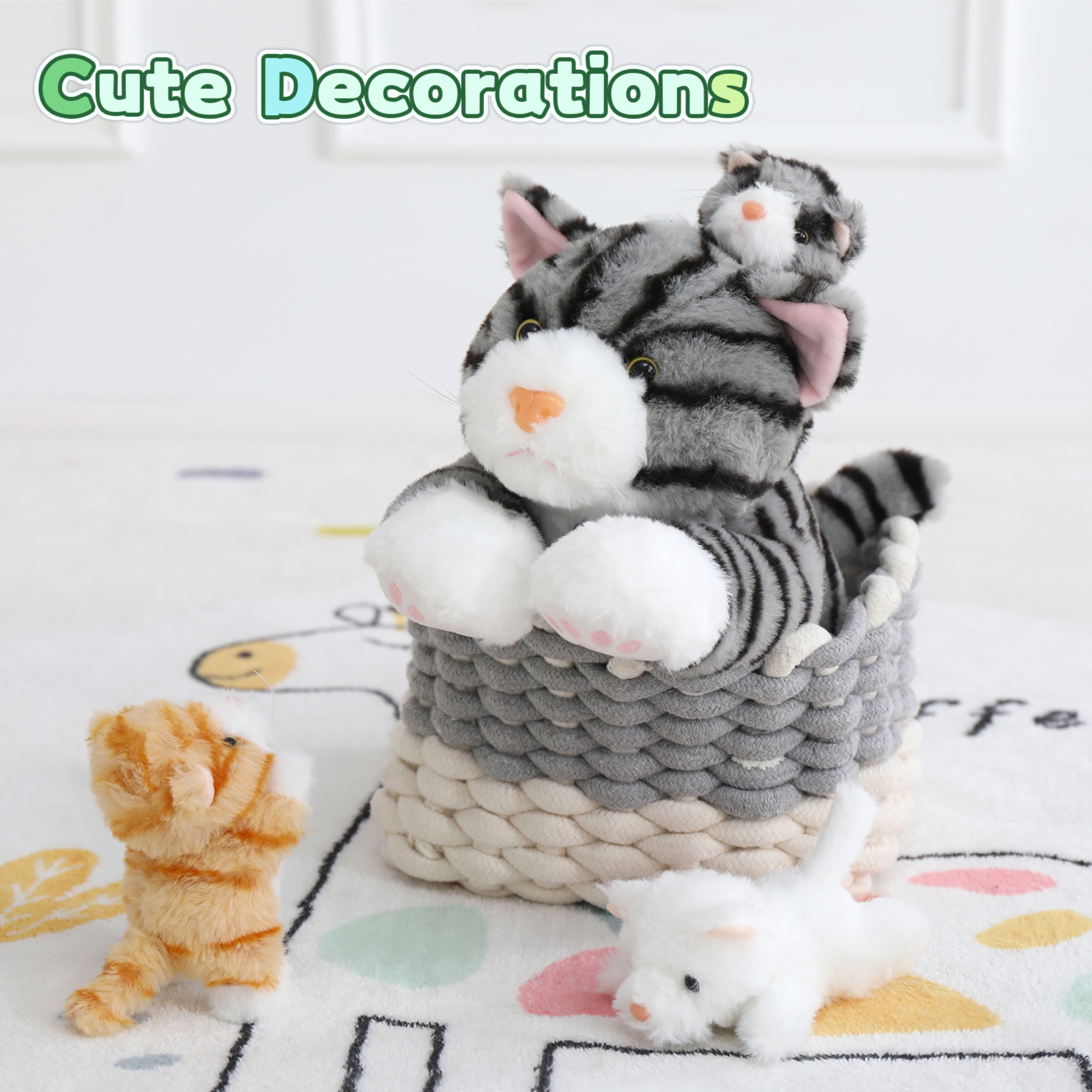 Tezituor 4Pcs Cat Stuffed Animal 16.5" Giant Cat Plush with 3 Babies Plush Toy