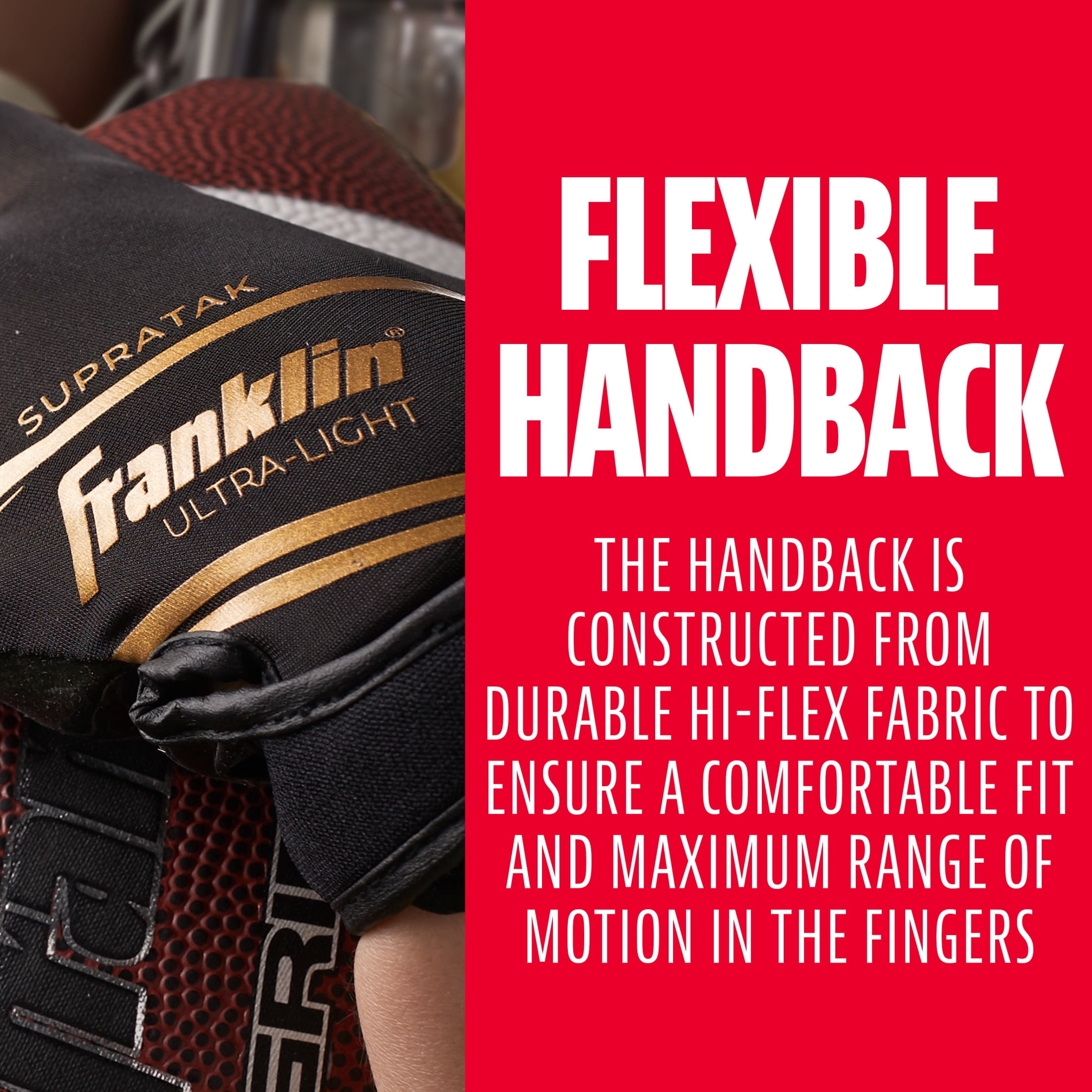 Franklin Sports Supratak Football Receiver Gloves - Black Gold - Adult Small