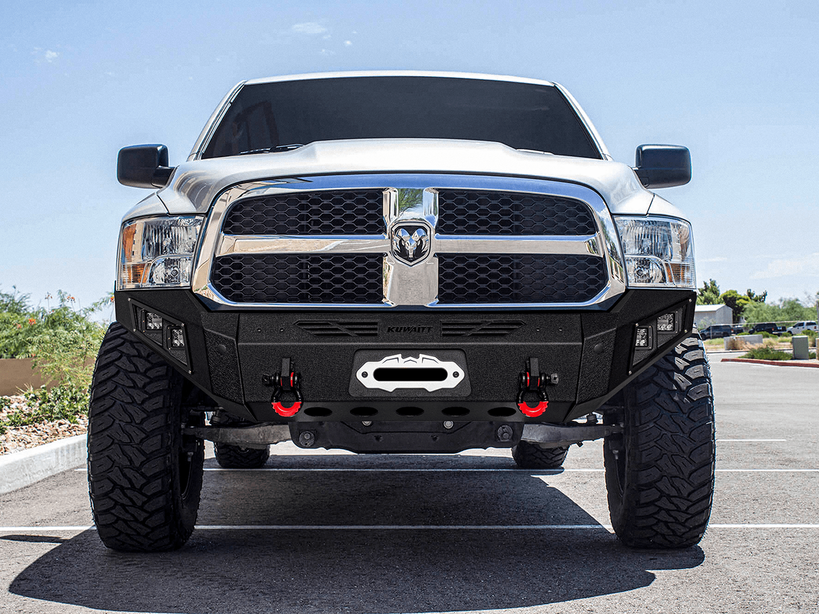 TIOYAR Steel Front Bumper and Rear Bumper For 2013-2018 Dodge Ram 1500 (Not fit Rebel model) With Winch Plate&Lights