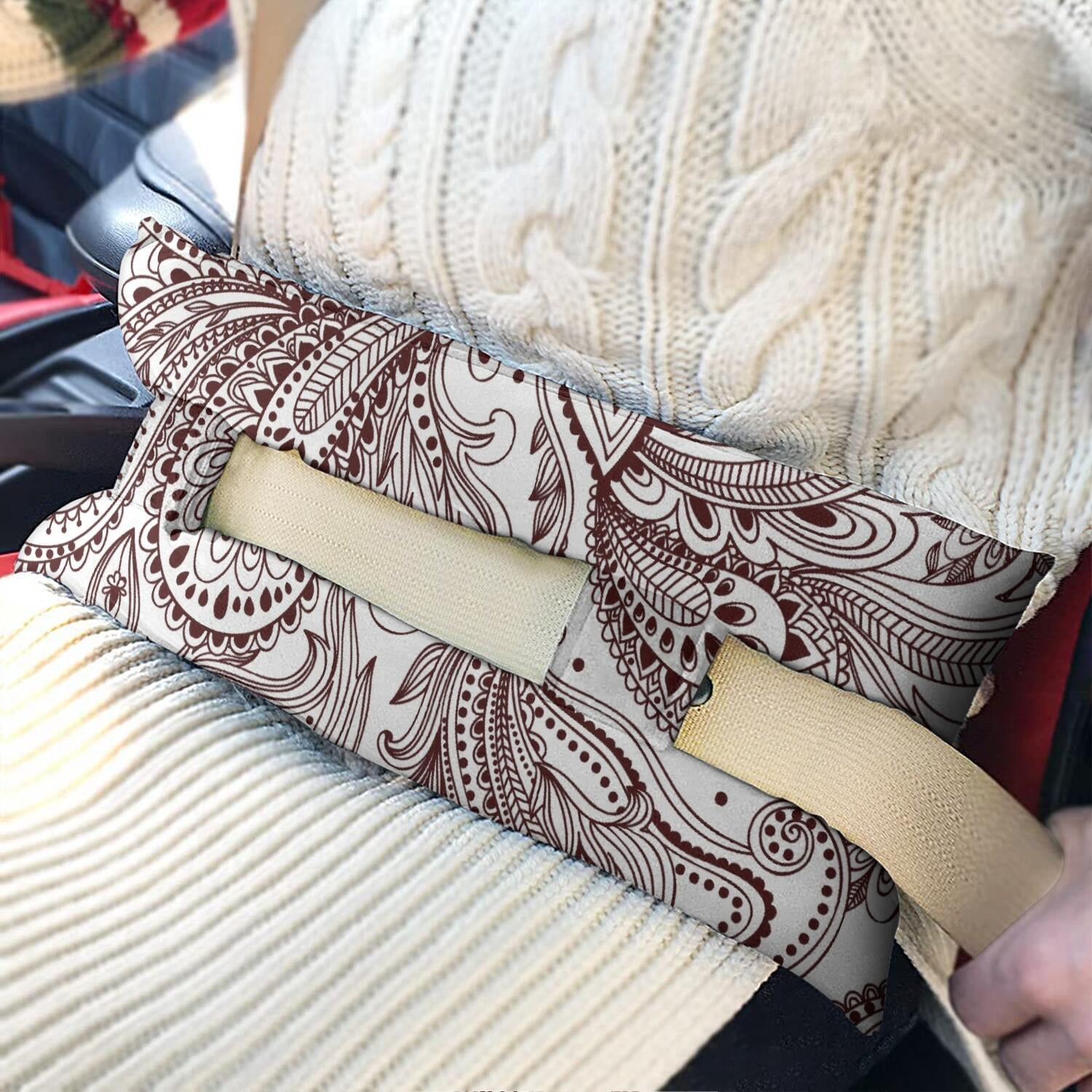 Chic Bohemian Vintage Print Mastectomy Pillow for Car - Soft Chest Protector After Surgery with Hook-and-Loop Straps