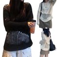 thumbnail image 5 of Fortune Femmes Transparent Tricoté Couverture Ajourée Crochet Chandail Ample Chandail Hauts, 5 of 5