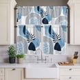 thumbnail image 4 of 3 Piece Kitchen Curtains and Valances Set Blue Bohogeometric Cafe Curtains 24 Inch Length Bohemia Ethnic Abstract Lines Leaf Valance & Tier Curtain for Living Room Bedroom Window 54"x18"+27"x24"*2, 4 of 6