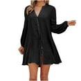 thumbnail image 2 of Lilgiuy Women's Autumn Winter Solid Blouse V-Neck Button Long Sleeve Dress Black Fashion for 2022 Spring Winter, 2 of 5