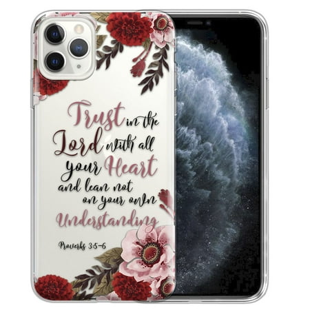 FINCIBO Soft TPU Clear Case Slim Protective Cover for Apple iPhone 11 Pro Max 6.5" 2019, Christian Quotes Proverbs 3:5-6