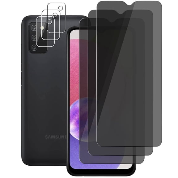 (3 3) Privacy Screen Protector for Samsung Galaxy A03s (3 Pack) Anti Spy Private Tempered Glass Film and (3 Pack) Camera Lens Protector