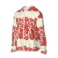 thumbnail image 2 of Kll Flowers Red Beige Print Men'S Women’s Upf 50+ Sun Protection Outdoor Hoodie Jacket Long Sleeve Fishing Hiking Performance Shirt- Medium, 2 of 8