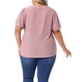 thumbnail image 3 of Blusas de verano de mujer plus size Agnes Orinda, con escote en V, mangas cortas y diseño hueco, talla 3X, color rosa, 3 of 6
