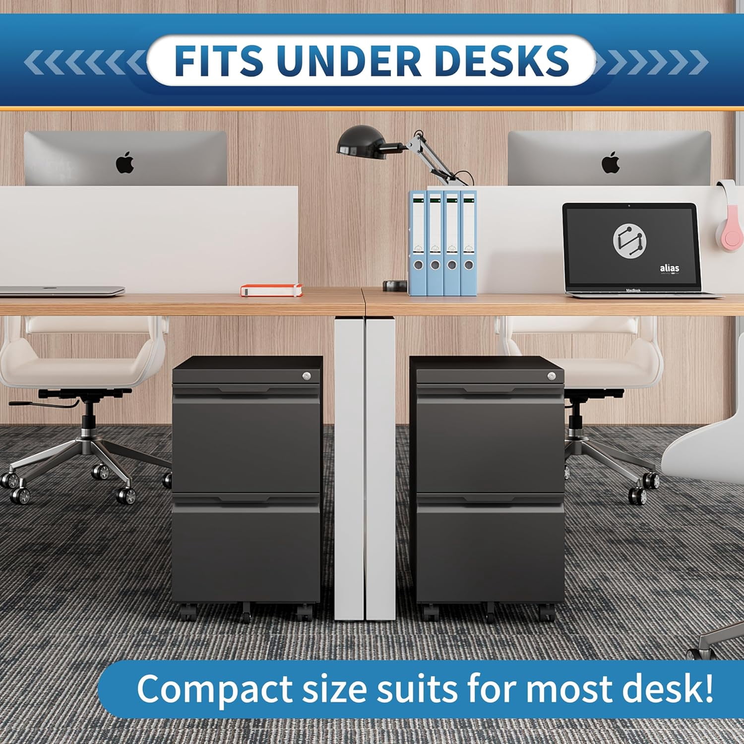 2 Drawer File Cabinet with Lock,Under Desk Storage Metal Filing Cabinet for Legal/Letter/A4 File,Mobile Rolling File Cabinet for Home Office- Assembly Required(Black)