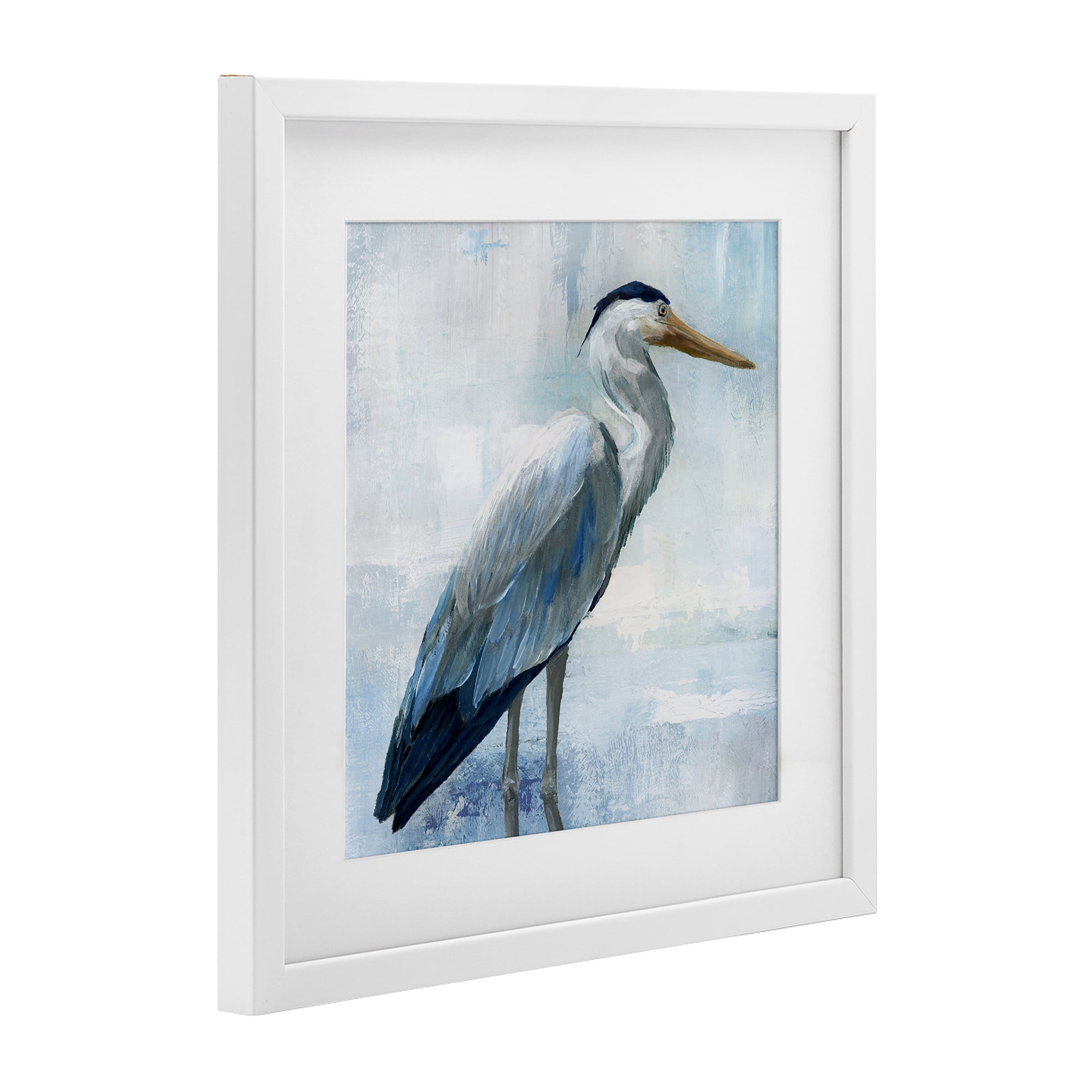 Stupell Industries Serene Blue Heron In Aqua White Framed Print Under Glass, design by Nan