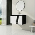 thumbnail image 3 of 32" Floating Wall-Mounted Bathroom Vanity with Single Sink & Soft-Close Cabinet Door, White +Black, 3 of 11