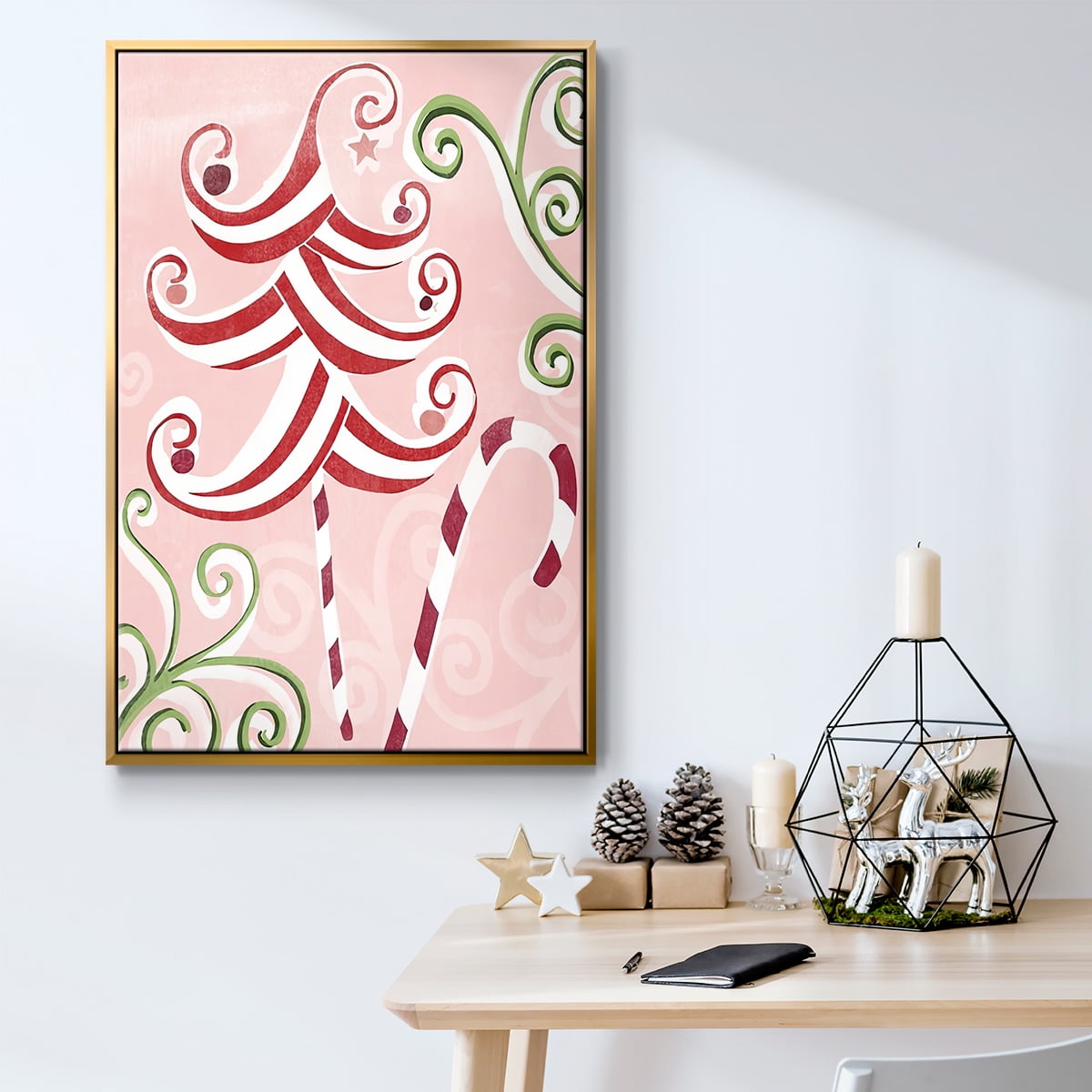 Candy Cane Holiday I - Framed Gallery Wrapped Holiday Canvas - 17 x 25 - Gold Frame