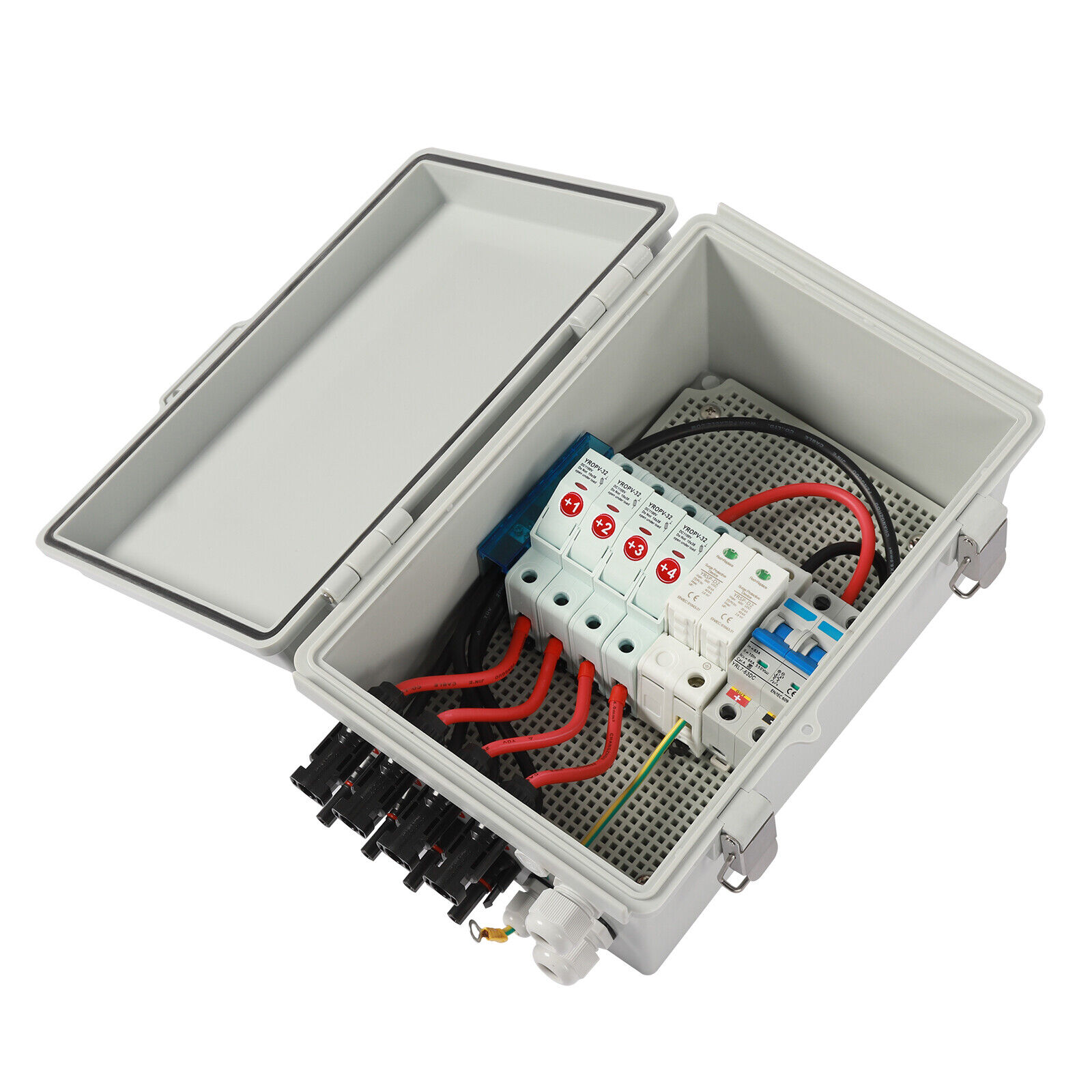 Wall Mount 4 String Solar PV Combiner Box and 63A Circuit Breaker for Solar Panel System White