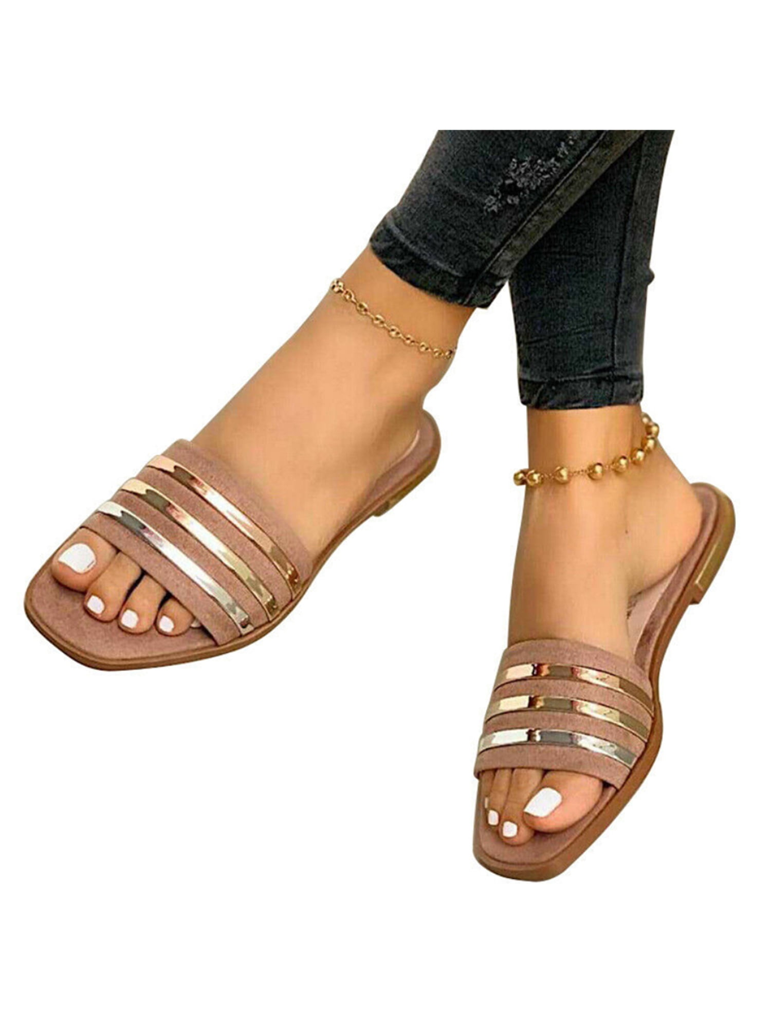 wlczzyn Womens Sandals Bowknot Flat Sandals Casual Summer Dressy Travel Beach Boho Slippers Sandals for Women Flip Flops 