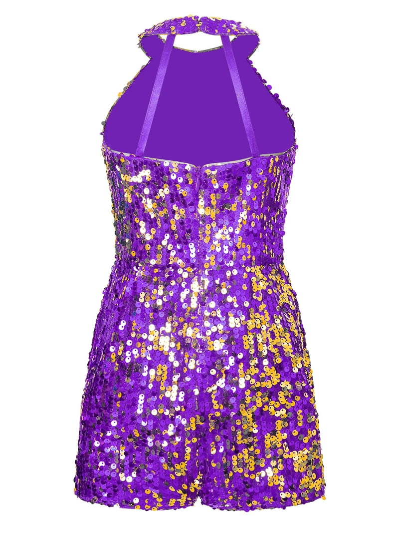 CHICTRY Girls Halter Neck Sparkle Sequins Romper Backless Pageant Banquet  Dress Up Formal Suit Jumpsuit Purple 14 - Walmart.com