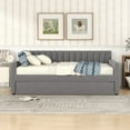 thumbnail image 3 of Triple Tree Velvet, Plywood Tufted Full Size Upholstered Daybed with Pull-out Trundle Bed Gray, 3 of 9