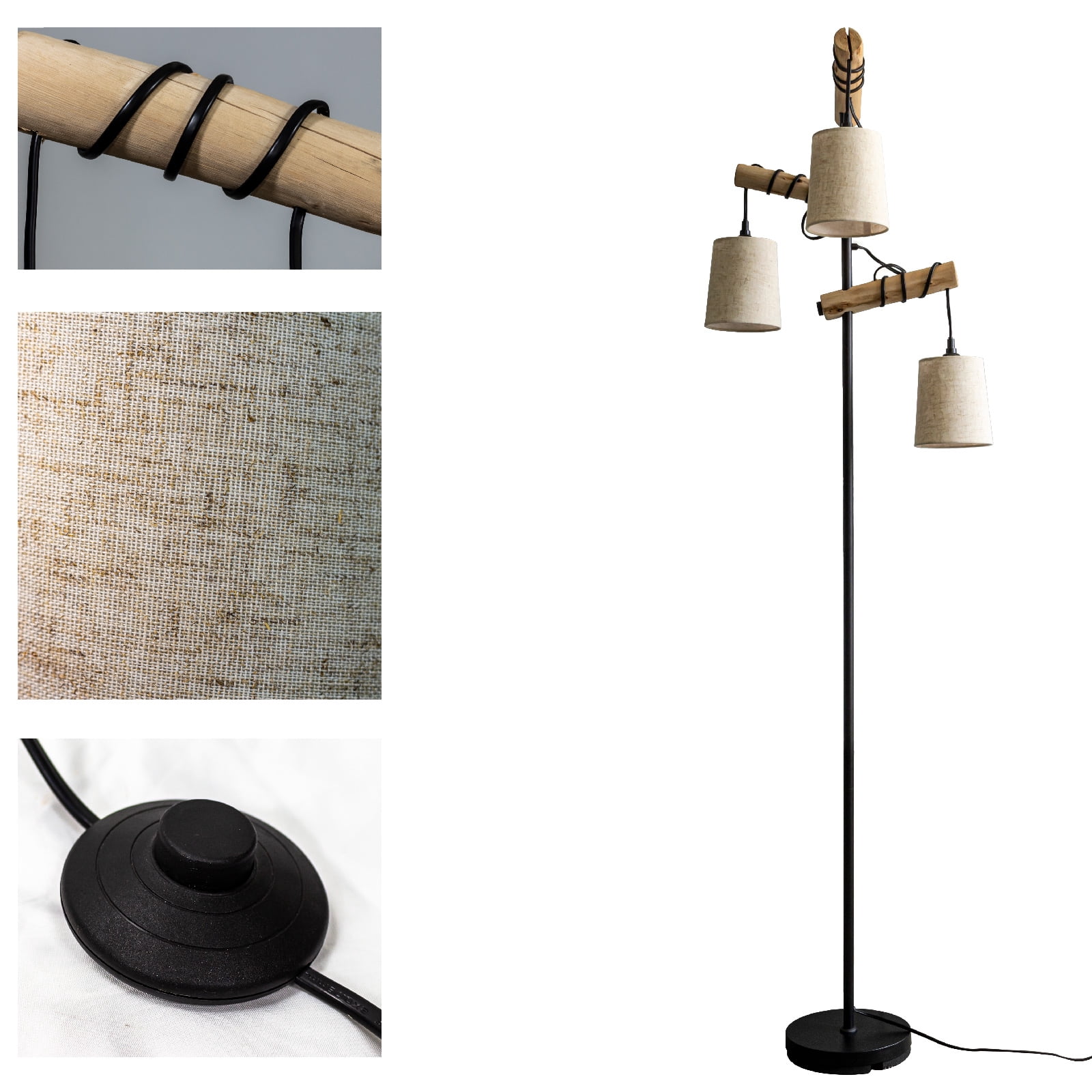 Farmhouse Corner Standing Tree Lamp for Living Room, Tall Lamps for Bedroom, Office, Study Room, Dining Room, Black