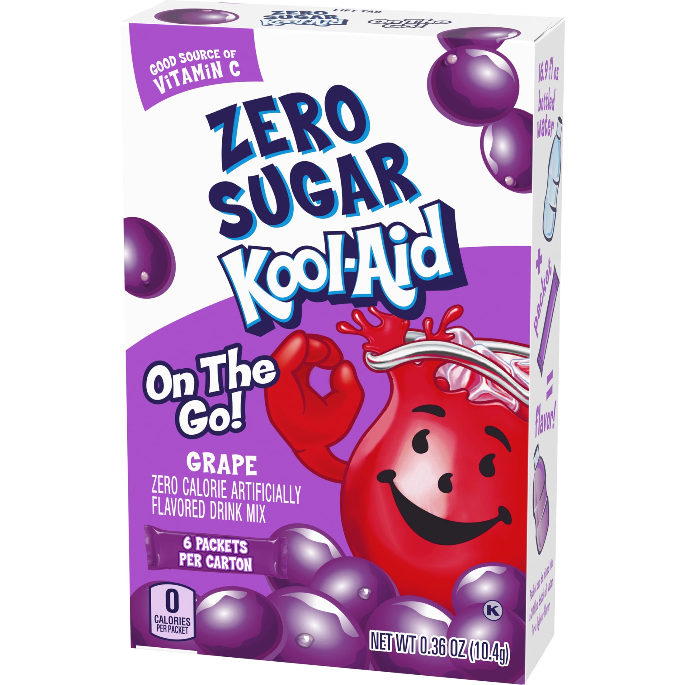 Kool-Aid Zero Sugar Grape Flavored Powdered Drink Mix, 6 ct Water