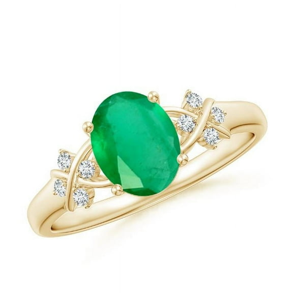 Oval Shape Green Emerald CZ Diamond Band Ring Women 925 Sterling Silver Yellow Gold Plated May Birthstone Mothers Day Women Gift Gemstone Jewelry