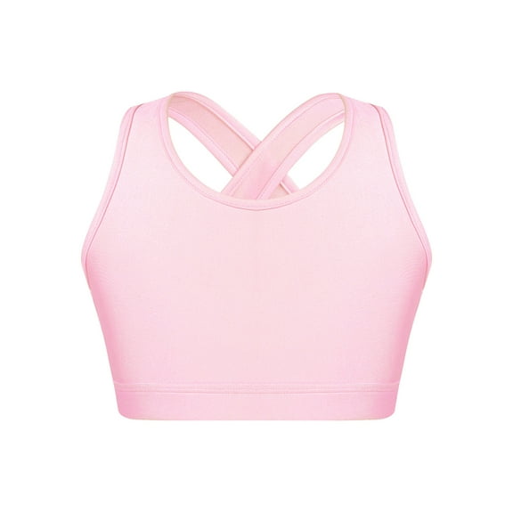 inhzoy Kids Girls Gymnastic Crop Top Yoga Workout Sports Bra Top Cirss Cross Back Vest Tank Top Pink 8