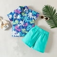 thumbnail image 4 of LYMAYTER 2 PCS Toddler Baby Boys Shorts Sets Summer Beach Hawaiian Outfit Floral Short Sleeve Shirt Top+Shorts Suits for 12M-5T, 4 of 10