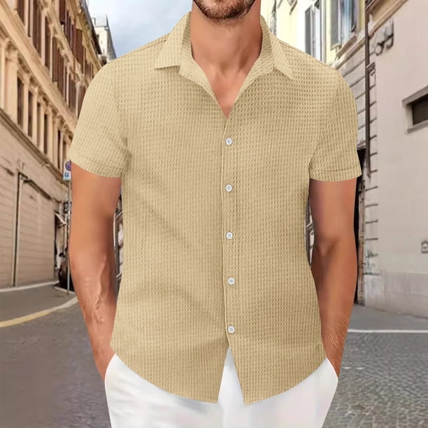 pstuiky Camisas de vestir de manga corta para hombre, Camisa informal de verano para hombre, de color liso, de manga corta y con solapa y botones. camisas casuales para hombre xxxl
