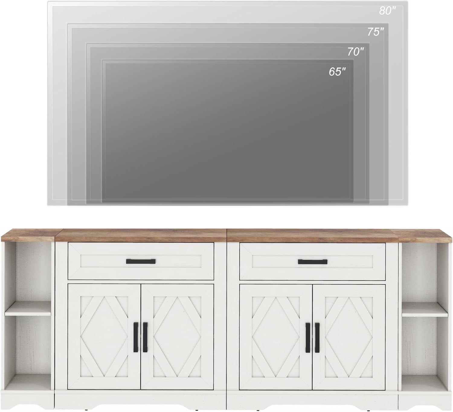 WAMPAT 82.7"W TV Stand for up to 80" TVs,Farmhouse Entertainment Center with Storage Barn Door Cabinet,TV Console Table with Media Cabinet and Drawers for Living Room,Bedroom,Cream White