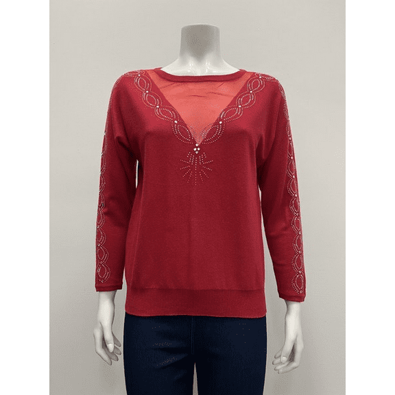80 Park pull over long sleeve scoop neck Sweater , Red , XL