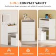 thumbnail image 5 of 23.6'' Wide Makeup Vanity Table with Flip Top Lighted,Storage Makeup Stool,3 in 1 Vanity Desk with Visible Glass, LED Light & Power Outlet ,3 Drawers & Upholstered Stool, 5 of 5