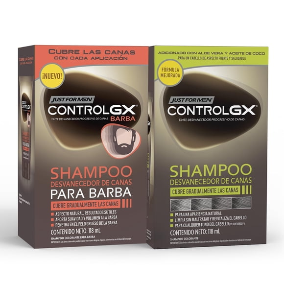 Just For Men Control Gx Desvanecedor de Canas Kit para Cabello y Barba, Cubre Gradualmente con un resultado natural, 118ml